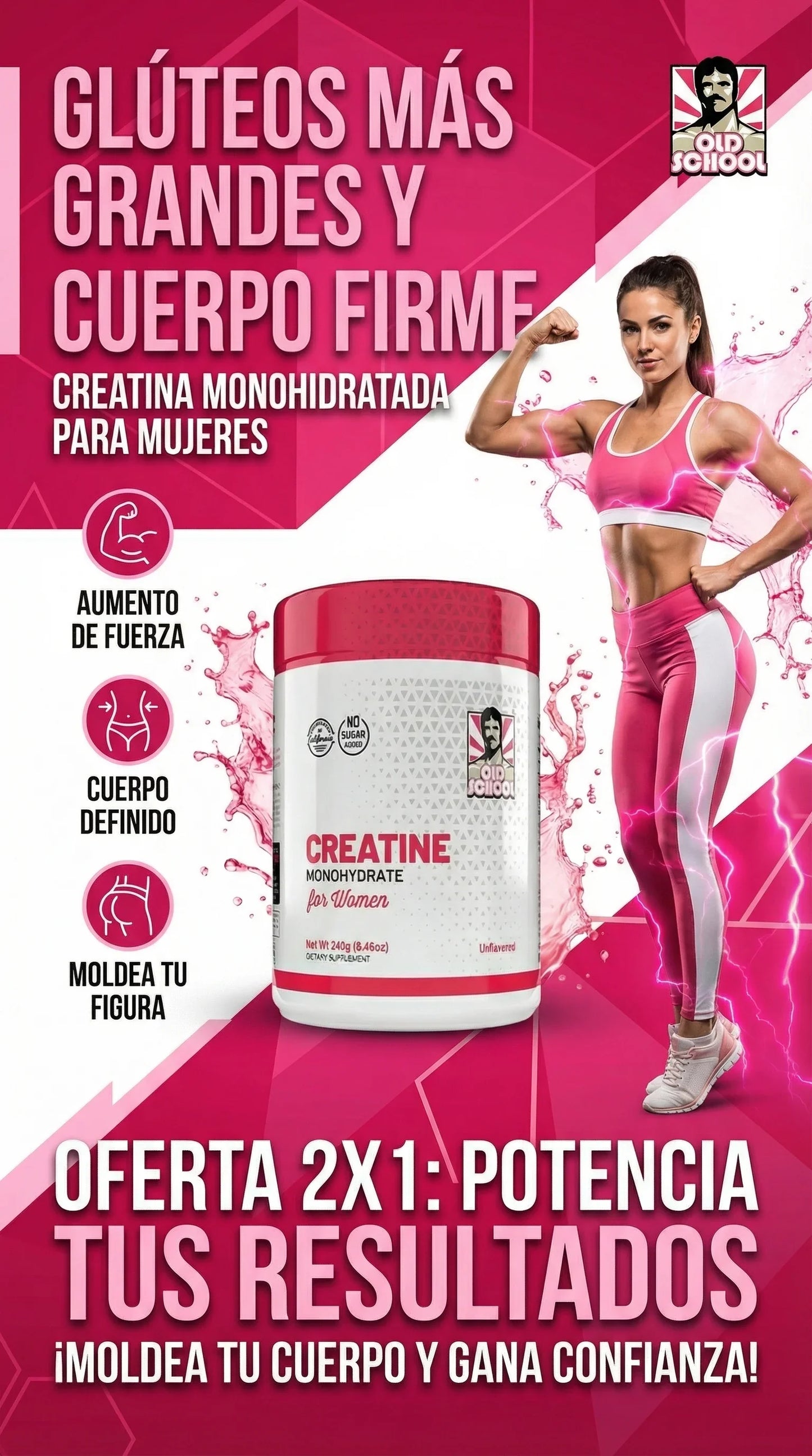 Creatina Monohidratada + Colageno + Bcaa Para Mujeres Natural 2x1