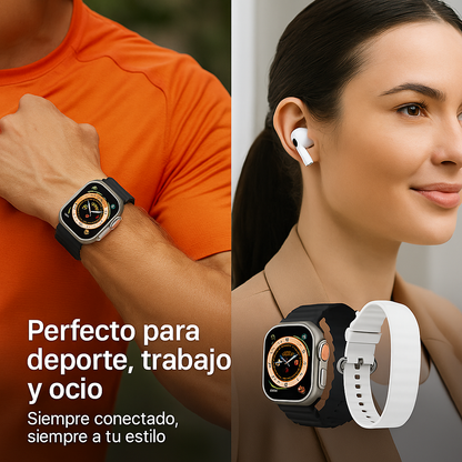 Liquidación por Cierre: Pack Ultra Pro: Smartwatch + 2 Correas + Auriculares Premium Gratis